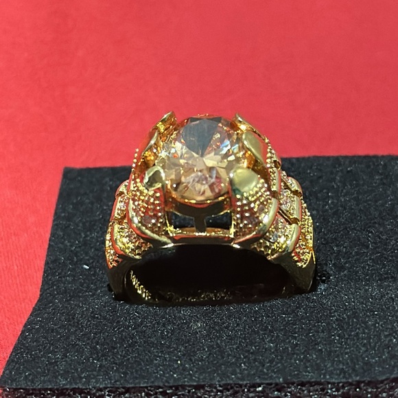 Mens Solitaire Champagne Cz Yellow Gold Plated Wedding Rings Gift Ring size 8/9 - Picture 8 of 17